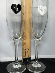 Mr and Mrs Champagne Toasting Flutes Bride Groom Wedding Wine Glasses 8.75”