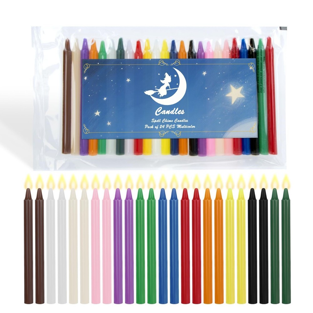 RAINFLOW 24PCS Taper Candles Sticks – Spell Cotton Small, Colored