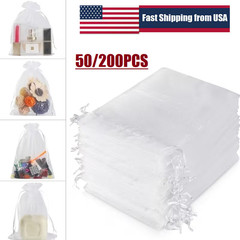 200Pcs Sheer Organza Drawstring Gift Bags, Jewelry, Wedding, Party Favor Pouch