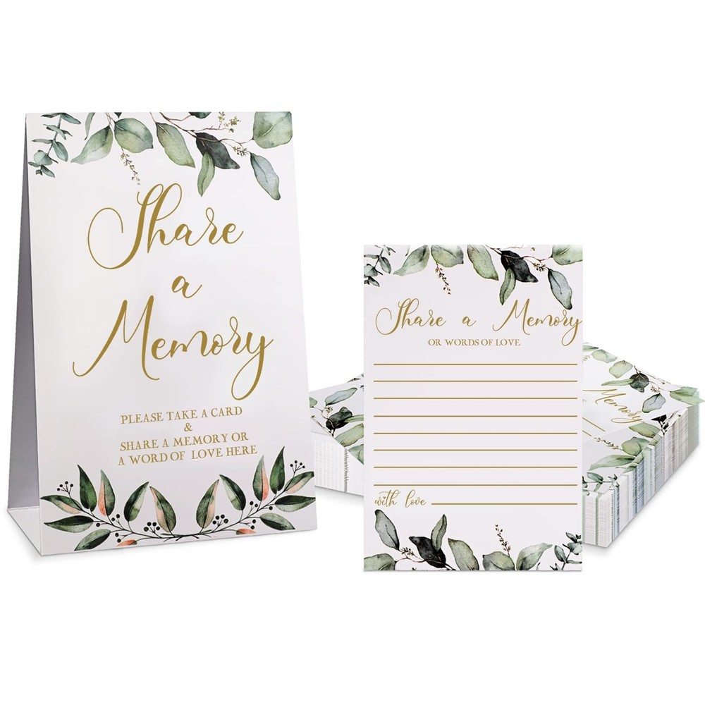 Zonon 51 Pcs Share a Memory Cards and Greenery Seating 4×6 inches, Gold Font