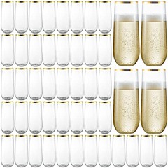 48 Pack Plastic Stemless Champagne Flutes, Disposable Unbreakable 9 Oz