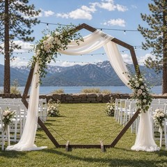 7ft Rustic Wedding Arch Wooden Heptagon with Simple Assembly Instructions