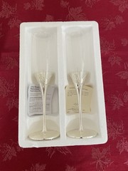 Lenox True Love Silver Plated Champagne Flute Pair 6oz Hearts Wedding Glasses