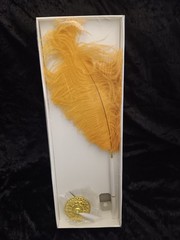 3 New Ballpoint Ostrich Feather Pen Plume Purple Orange White Gold Stand Wedding
