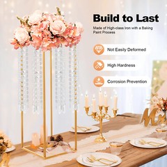 4PCS 23.6” Gold Metal Flower Stands Rectangular Stable Base Easy to Install