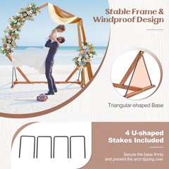 7 FT Heptagon Wedding Arch Wooden Arbor Backdrop Stand w/Triangular-Shaped Base