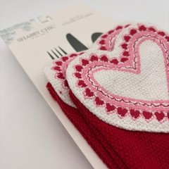 Shabby Chic Set of 4 Valentines Heart Utensil Holders Red Embroidered Fabric