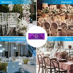 50Pcs 14″x5″ Stretch Chair Sashes Bows Chair Bands Sash with Buckle, Purple