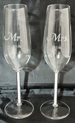 Mr & Mrs 2 Champagne Glasses Crystal Filled Stems Flutes Wedding Bride Groom