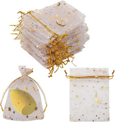 100 Pieces Moon Star Organza Jewelry Candy Bags, 2.7×3.5 Inch Sheer White Organz