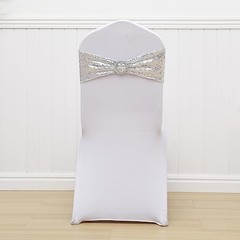 Pack Sequin Chair Sashes for Wedding Decor, Glitter Chair Sash Bands 50 Silver