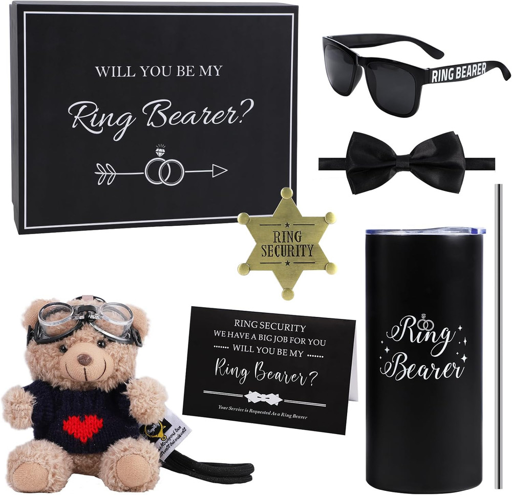 6Pcs Wedding Ring Bearer Gifts Set Wedding Party Favors Include 14 Oz Ring Beare