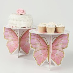 2 WHITE PINK Glitter Butterfly CAKE STANDS Wedding Party Events Home Decorations