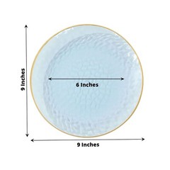 TRANSPARENT DUSTY BLUE 10 Glossy 10″ Round Plastic Salad PLATES GOLD Rim Party