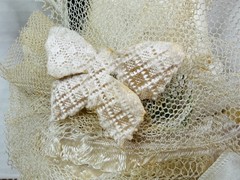 VTG BRIDE GROOM 1950s WEDDING CAKE TOPPER White Lace Bell MCM Light Marriage