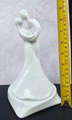 9″ White Ceramic Wedding Cake Topper Bride & Groom Abstract Embrace Figurine