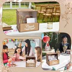 Brown Rustic Wooden Wedding Gift Card Box Money Holder With Flower Trough