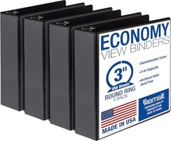 3 Ring Binders, Economy Round Ring, Clear View Cover, 550 4-Pack Black 3 Inch