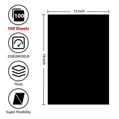 OcePor 100 Sheets Black Cardstock 12” x 18”, 92lb/250gsm Black Card