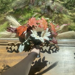 Bridal Wedding Bouquet Hand made Budget Friendly Faux Flowers Gal Orange Red