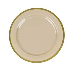 TAUPE10 Round 7″ Plastic SALAD PLATES Gold Rim Party Events Tableware