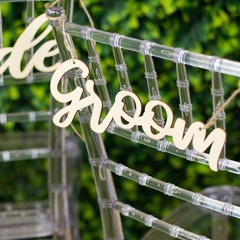 Natural 2 Wooden 12″ x 5″ Bride and Groom Chair Signs Wedding Hanging Decor