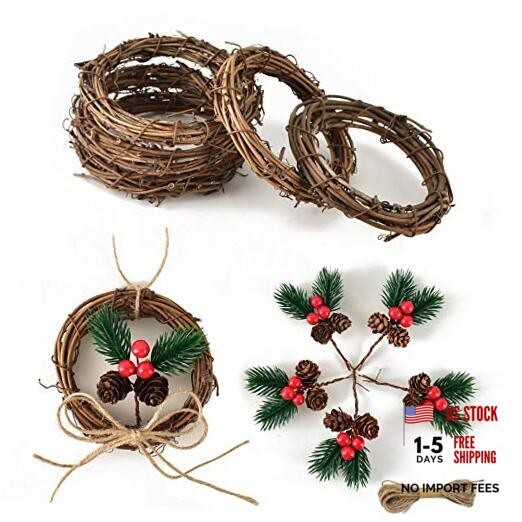 5 Pcs of 4.13-Inch Grapevine Wreath and 5 Pcs of 3.54-Inch Artificial