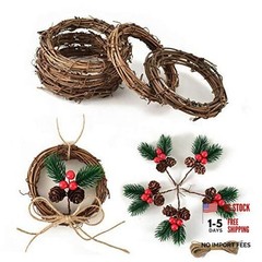 5 Pcs of 4.13-Inch Grapevine Wreath and 5 Pcs of 3.54-Inch Artificial