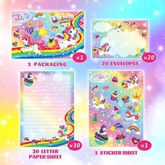 KiDEPOCH Lined Stationary Paper and Envelopes Set for Kids Unicorn Stationary…