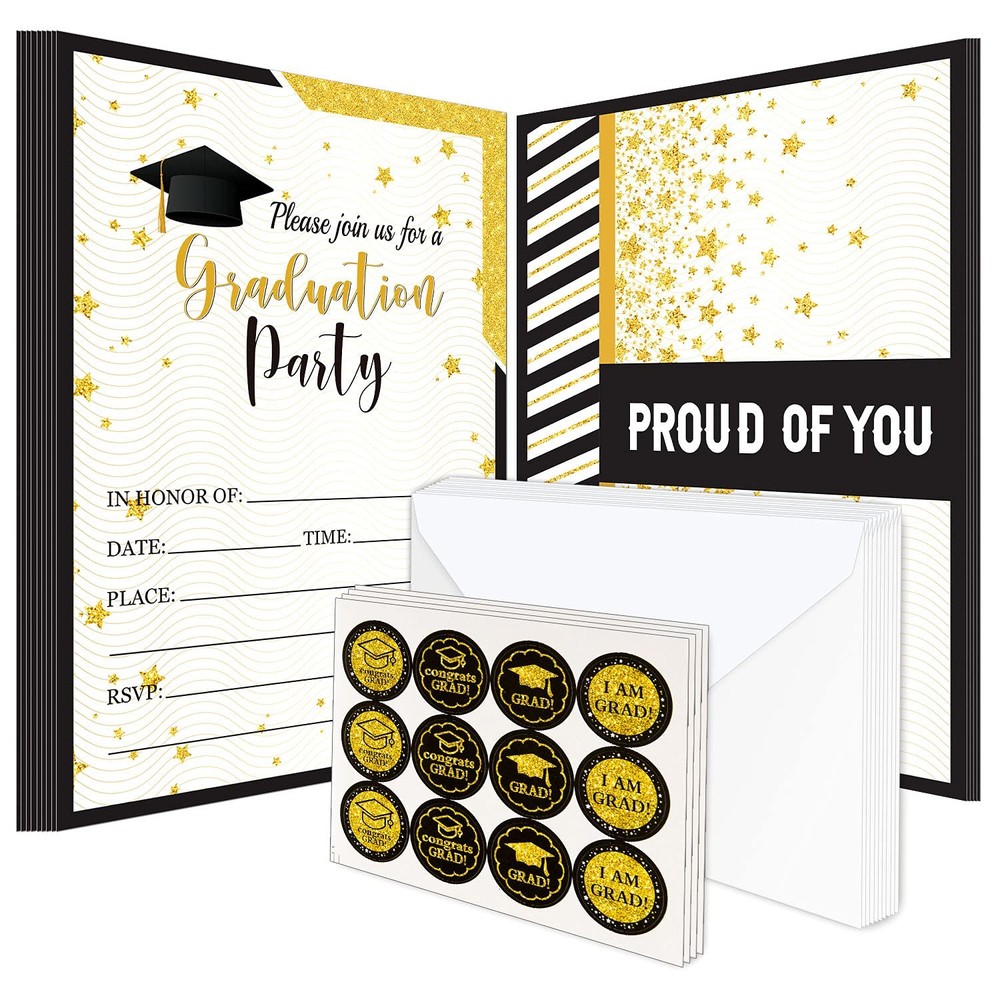 35 Set Graduation Party Invitations with Envelopes and Grad Stickers Graduation