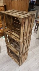 6 x BURNT TOURCHED WOOD VINTAGE WOODEN APPLE FRUIT CRATE RUSTIC OLD BUSHEL BOX