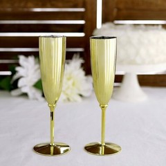 5 oz Gold Premium Metallic Plastic Champagne Flutes Disposable Flutes Wedding