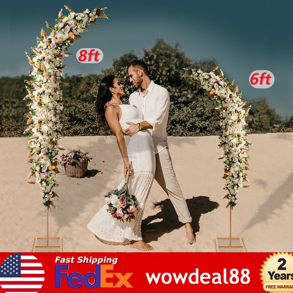 2PCS Gold Wedding Stand, 8ft & 6ft Wedding Archs, Balloon Flower Backdrop Stands