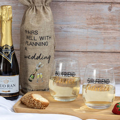 Engagement Gifts for Couples, Newly Engaged Wine Glass and Bag Set, Fiance Gifts