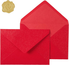 50 Pieces A7 Envelopes 5X7 with Gold Stickers, Rose, Red | Vines Flower Texture