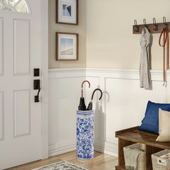 24″ Blue & White Extra Tall Waterproof Porcelain Entry Hallway Umbrella Stand