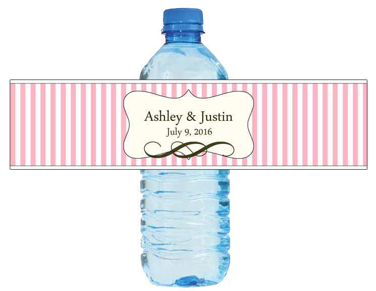 100 Shabby Chic Pink Stripes Wedding Bridal Birthday Party Water Bottle Labels