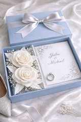 Handcrafted foam flowers for wedding invitation boxes and cards