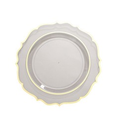 20 CLEAR 10.5″ Round Plastic Dinner Plates GOLD Scalloped Rim Events