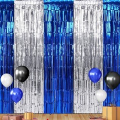 6Pack 3.3Ft x 6.6Ft Graduation Foil Fringe Curtain Backdrop Decorations, Blue…