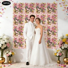 16pcs Flower Wall Panels, Purple Artificial Flowers Wall Decoration For Parties