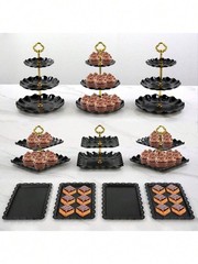 10Pcs Cake Rack Set 3 Double 3 Triple Layered Cupcake Stands 4 Appetizer Trays F