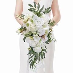 Alecono Wedding Bouquets for Bride, 9.8in Artificial White Bridal Bouquets fo…