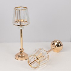 2 GOLD CLEAR 15″ Metal Votive CANDLE HOLDERS Crystal Glass Lamp Shade Events
