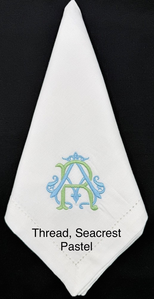 Monogrammed Wedding Napkins, White Hemstitch Linen-Cotton Blend, 20 by 20,