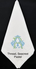 Monogrammed Wedding Napkins, White Hemstitch Linen-Cotton Blend, 20 by 20,
