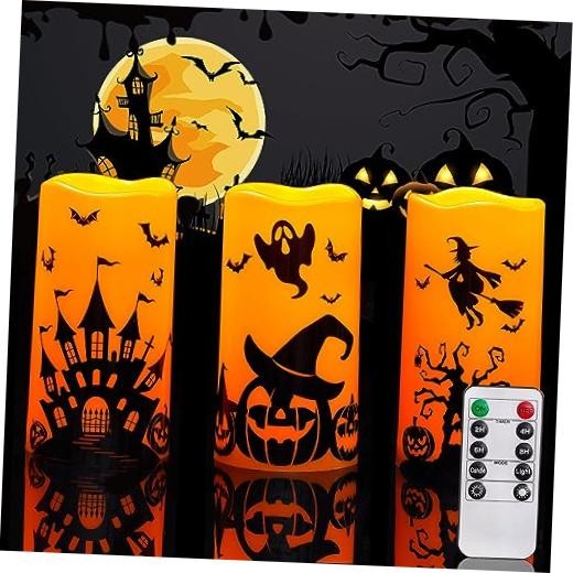 Halloween Candles, Orange Flameless Candles, Battery Operated Decals Plastic