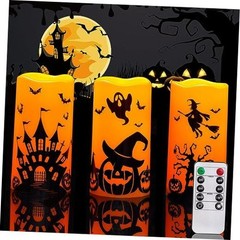 Halloween Candles, Orange Flameless Candles, Battery Operated Decals Plastic