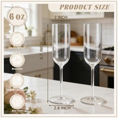 Plastic Champagne Flutes Set, 6oz Unbreakable Champagne Glasses 10 Transparent