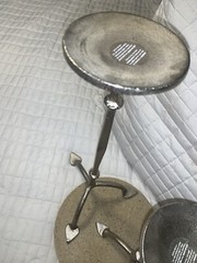West Elm Set/2 WROUGHT ALUMINUM CANDLE STAND CANDLE HOLDER PILLER 18.5” & 12”
